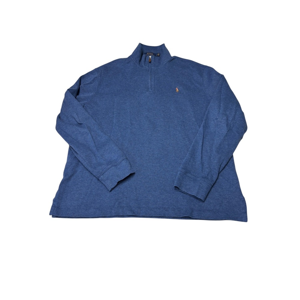 Polo Ralph Lauren Men Blue‎ Heather 1/4 Zip Long Sleeve Estate Rib Shirt Size L